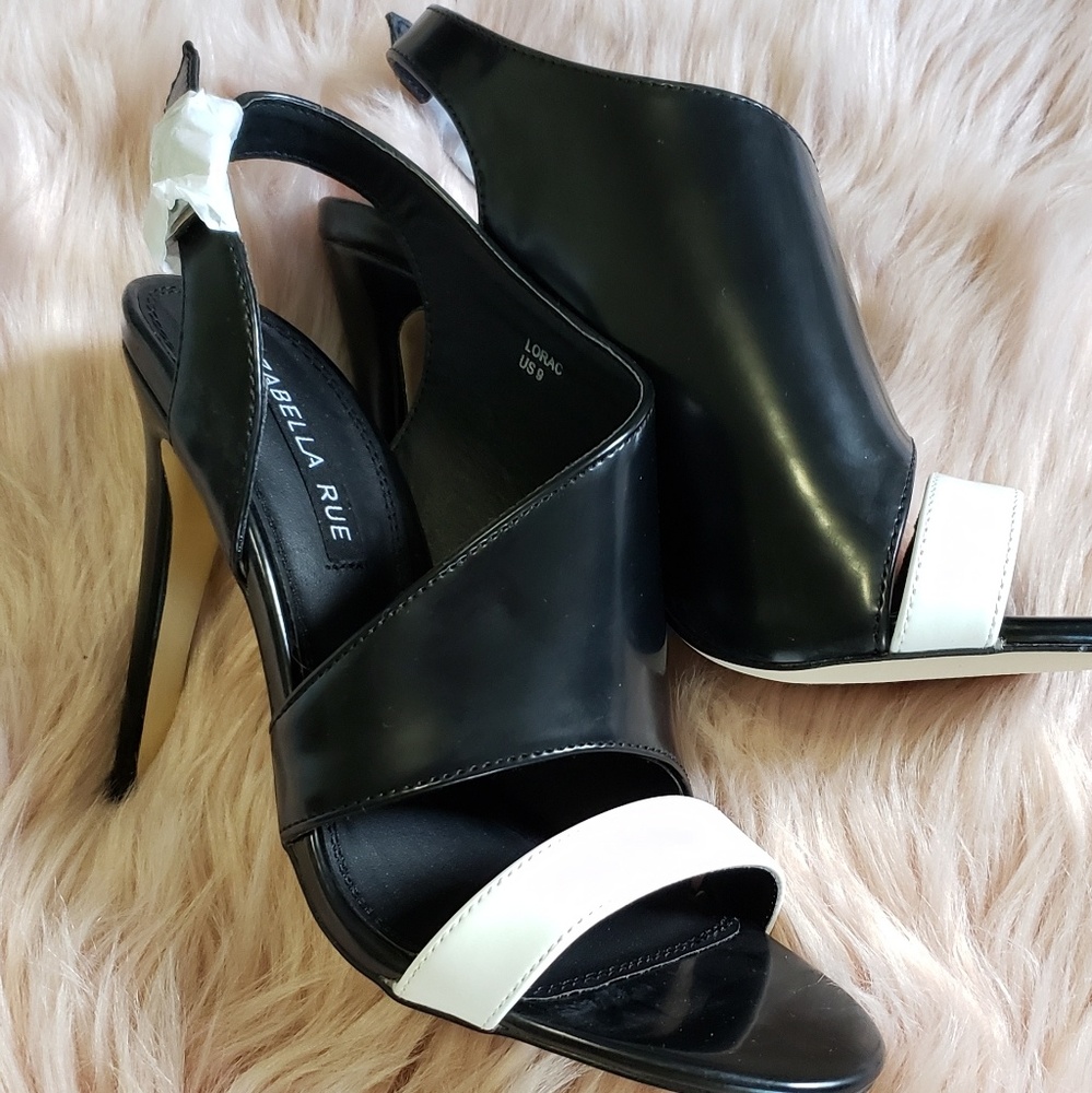 Black & White open toe sling back